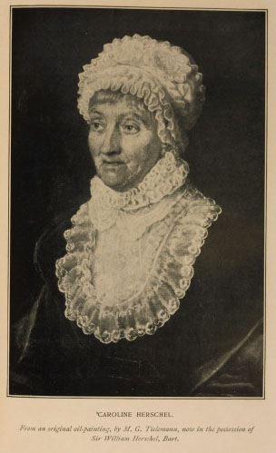 Caroline Herschel. From an original oil painting, by M. G.
                                Titlemann, now in the possession of Sir William Herschel, Bart. From
                                A. J. Green Armytage, 
                                    Maids of Honour.