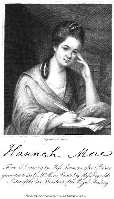 Portrait of Hannah More. From a drawing by Miss Simmons. Painted
                                by Miss Reynolds. Engraved on steel by E. Scriven. From Henry
                                Thompson, 
                                    The Life of Hannah More.
                            